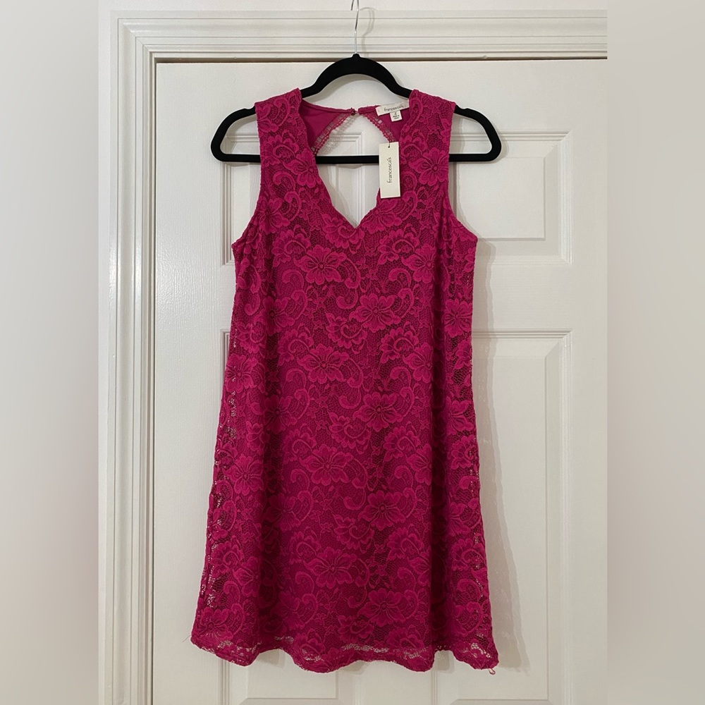Francesca’s Fuchsia Dress with Lace Overlay, Size S